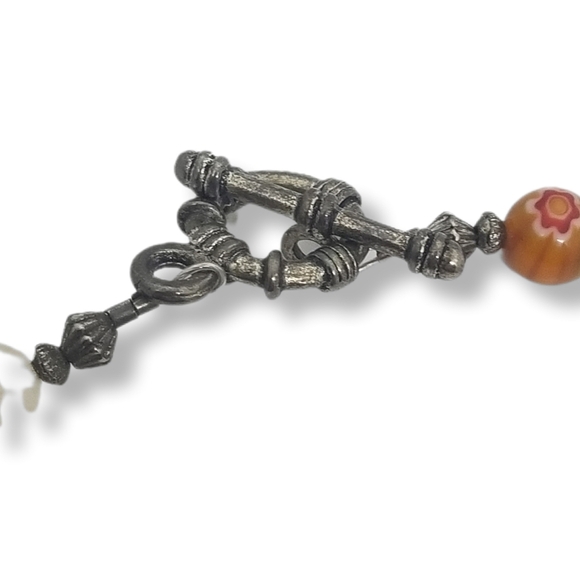 VINTAGE MILLEFIORI FLORAL DESIGN GLASS BEAD & CITRINE GEMSTONE BEAD NECKLACE - Picture 6 of 6